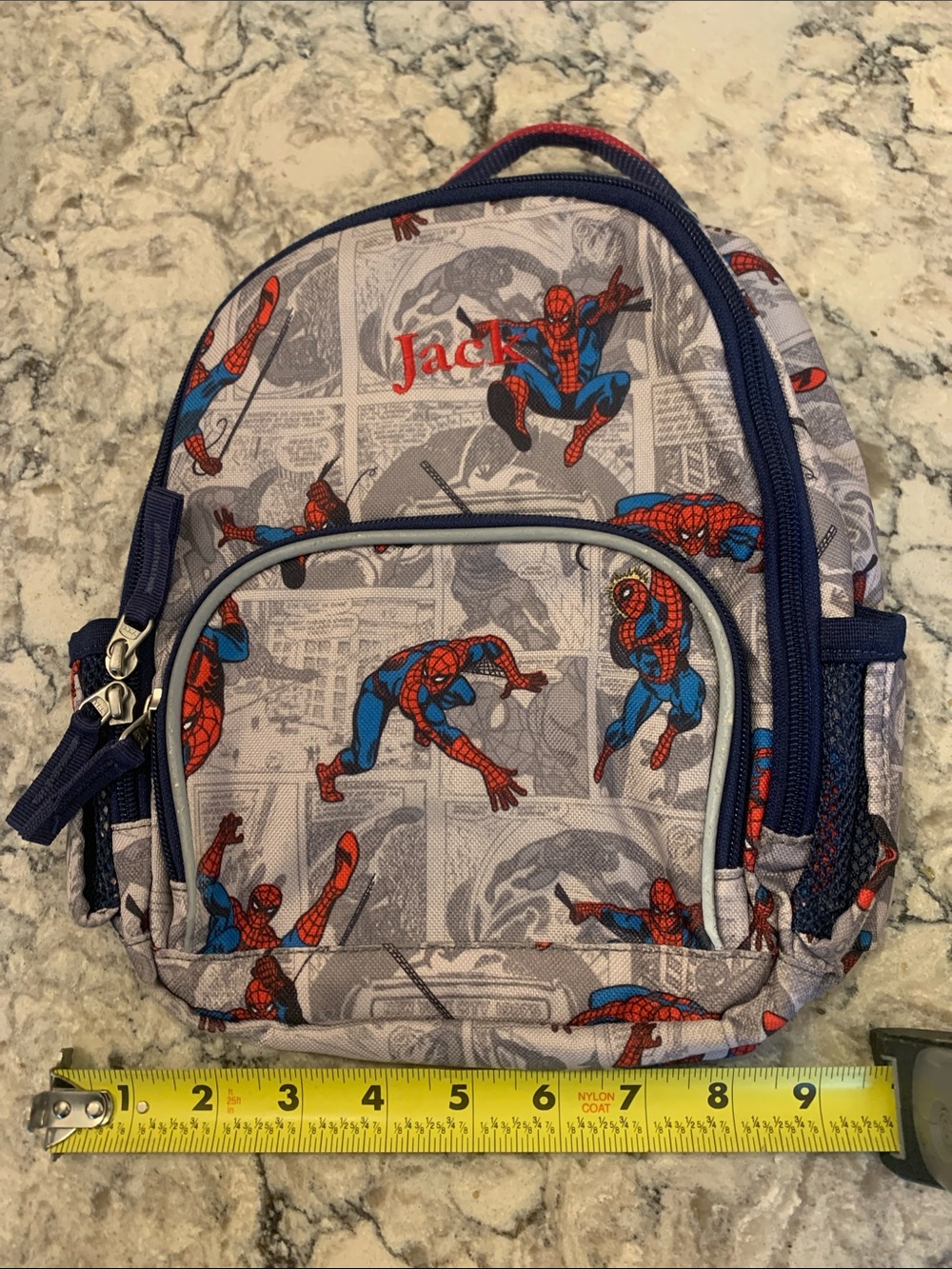 Pottery Barn Kids Gray Spider-Man Print Backpack with Red & Blue Accents